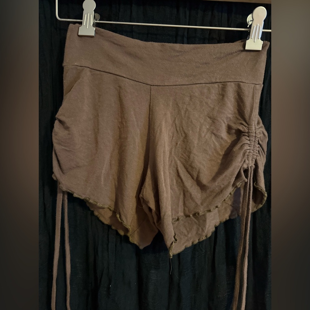 Peplum Chocolate Brown Rouched High Waist Plush Shorts